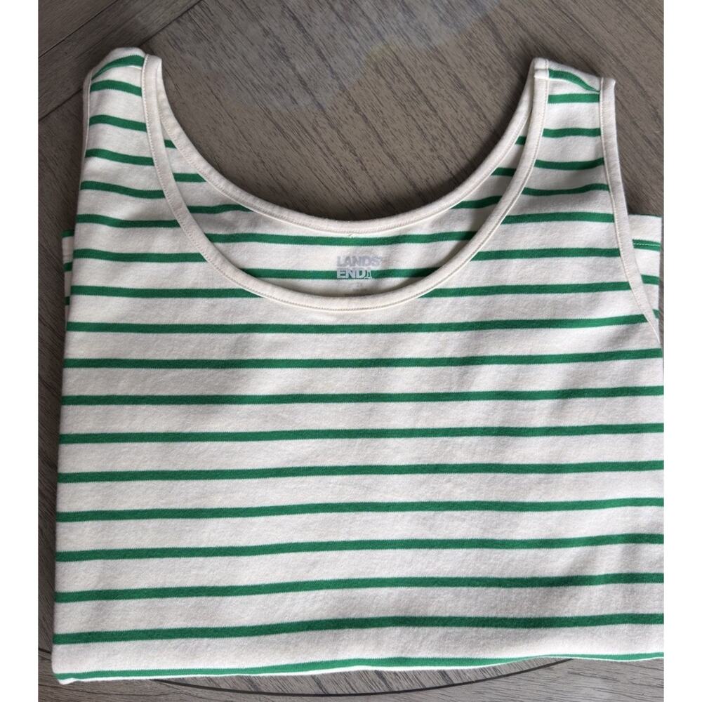 Lands End Women’s Kelly Green Striped Tank Top Summer Vacation Size 2X